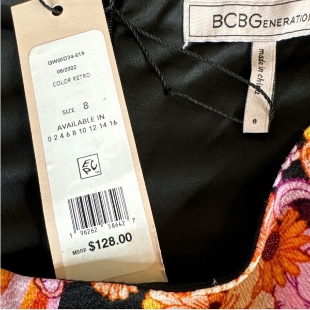 BCBGENERATION Floral Mini Dress Smocked Arms w/Bell Sleeves, Two Sizes 4 & 8. - Picture 9 of 11
